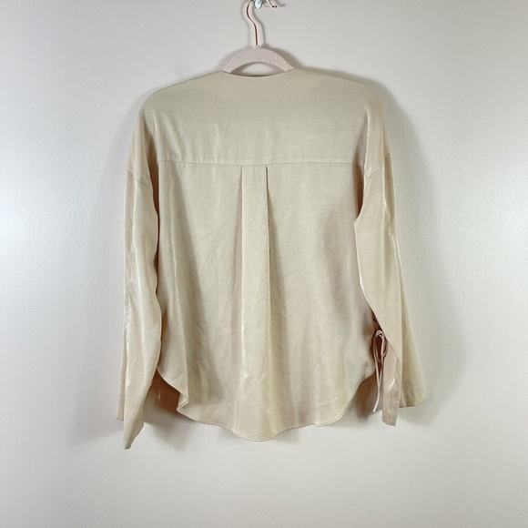 WNDERKAMMER womens size M champagne gold long sleeve lace up tie side blouse - Picture 2 of 4